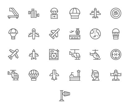 Aviation Display Perfect Set with 25 256x256 Regular Line Icons vector