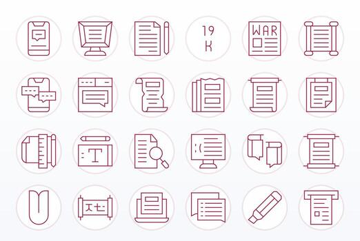 Text Essential Set including 24 Pixel Optimized Thin Line Retina Ready Icons vector