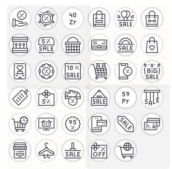 Shopping Icon Toolkit featuring 35 Pixel Optimized High Resolution Regular Line elements vector