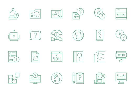 24 Pixel Aligned Icons themed around Missing in Retina Ready Thin Line format vector