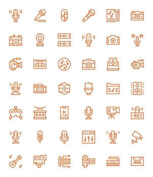 Recording Visual Pack containing 42 Regular Line Pixel Optimized Icons vector