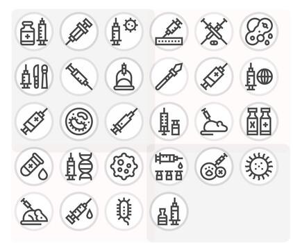 28 íconos para vacuna optimizado en píxel alineado alto resolución negrita línea resolución vector