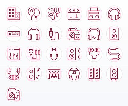 25 Icons for Stereo optimized in Pixel Optimized 64x64 Regular Line resolution vector