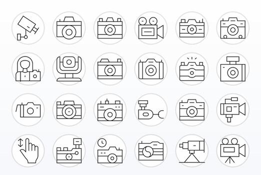 Digital Camera Modern Collection with 24 Thin Line 256x256 PIXEL Perfect Icons vector