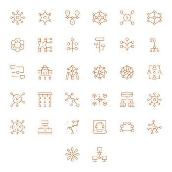 32 Retina Ready Thin Line Icons for Nodes with PIXEL Perfect precision vector