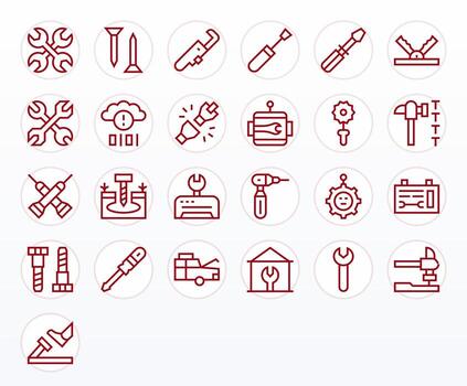 Fixing Icon Library with 25 Regular Line 128x128 Pixel Optimized Designs vector