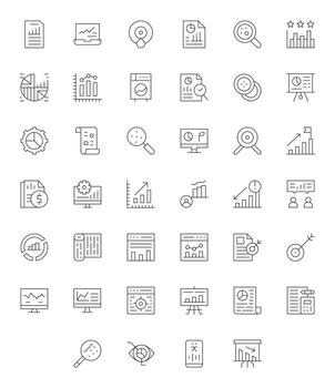 40 retina Listo Delgado línea cuadrícula equipado íconos para métrica proyectos vector