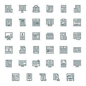 Article Essential Set including 35 PIXEL Perfect Regular Line High Resolution Icons vector