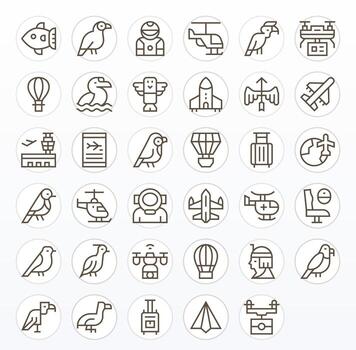 35 Regular Line Pixel Optimized Icons crafted for Flight 128x128 applications vector