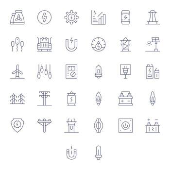32 Thin Line Pixel Optimized Icons crafted for Electricity High Resolution applications vector