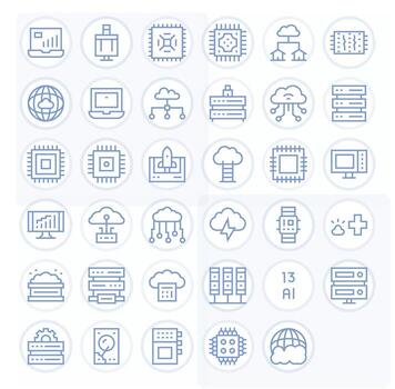 35 High Resolution Detail Enhanced Icons for Computing in Regular Line Theme vector