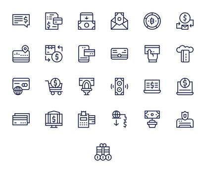 25 alto resolución regular línea íconos para en línea pago con píxel Perfecto precisión vector