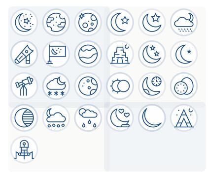 25 Regular Line Icons for Moon in crisp High Resolution Display Perfect resolution vector