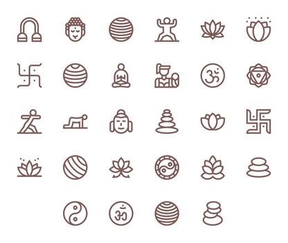 Yoga Icon Set with 28 Bold Line High Resolution Pixel Optimized Graphics vector