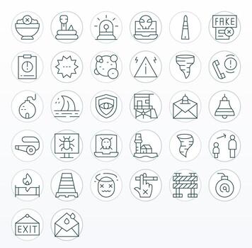 Warning 64x64 Icon Pack with 32 Thin Line Pixel Optimized Elements vector