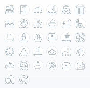 Ship Icon Repository containing 32 Thin Line 64x64 Pixel Optimized graphics vector