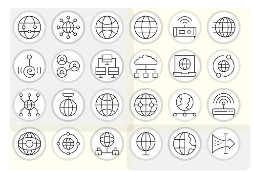 24 Icons for Network Connection featuring 256x256 Pixel Aligned Thin Line Graphics vector