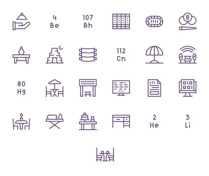 Table Scalable Set featuring 25 Grid Fitted Regular Line 128x128 Icons vector