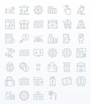40 Thin Line Pixel Optimized Icons crafted for Currency High Resolution applications vector