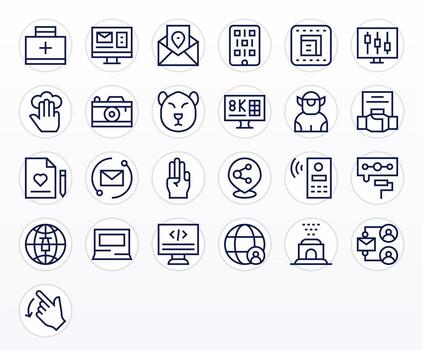 Digital Comprehensive Bundle with 25 Pixel Optimized Regular Line 128x128 Icons vector