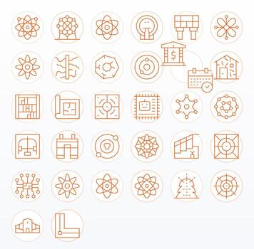 Thin Line Style Schematic Icons with 32 64x64 Pixel Optimized Designs vector