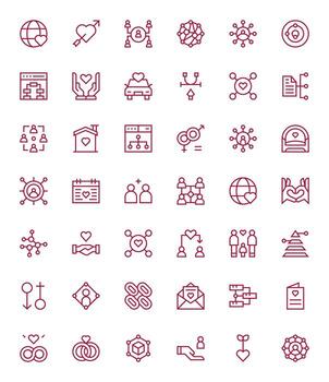 42 Regular Line Icons designed for Relationship in 256x256 Pixel Aligned format vector