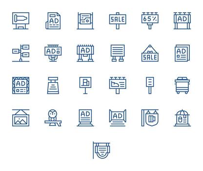 Poster Comprehensive Bundle with 25 Pixel Optimized Regular Line 128x128 Icons vector