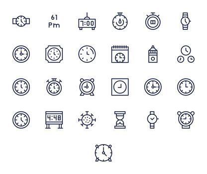 Minute Icon Set with 25 Regular Line High Resolution Pixel Optimized Graphics vector