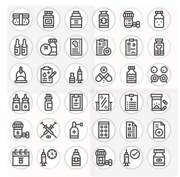 Prescription Comprehensive Bundle with 36 Display Perfect Bold Line High Resolution Icons vector