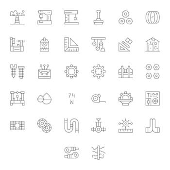 32 Delgado línea píxel alineado íconos para Ingenieria gráficos vector