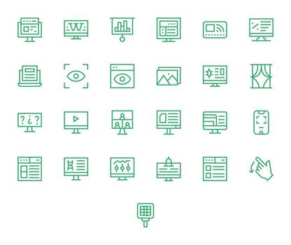 25 Detail Enhanced Icons themed around Screen in High Resolution Regular Line format vector