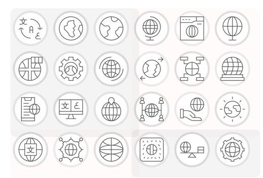 Internationalization Graphics Pack including 24 Thin Line 256x256 Pixel Optimized Icons vector