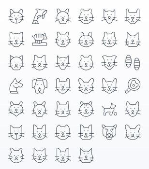 40 High Resolution Thin Line Pixel Aligned Icons for Mammal Projects vector