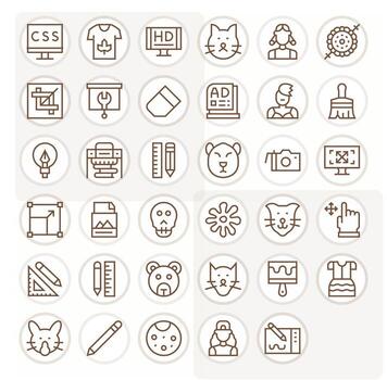 35 Display Perfect Icons themed around Graphic Design in Retina Ready Regular Line format vector