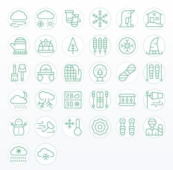 Snow Icon Toolkit featuring 32 Pixel Optimized 128x128 Thin Line elements vector