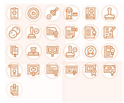 Stamp Grid Fitted Set with 25 High Resolution Regular Line Icons vector
