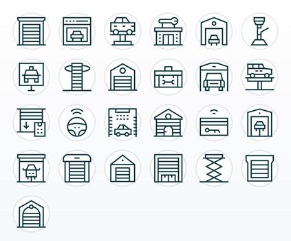 25 Icons for Garage featuring 128x128 Pixel Optimized Regular Line Graphics vector