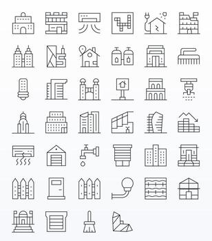 Residential Graphics featuring 40 Thin Line Pixel Optimized High Resolution Designs vector