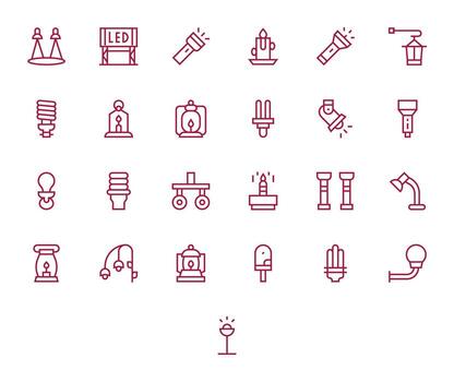 Light Source Modern Collection with 25 Regular Line 128x128 Grid Fitted Icons vector