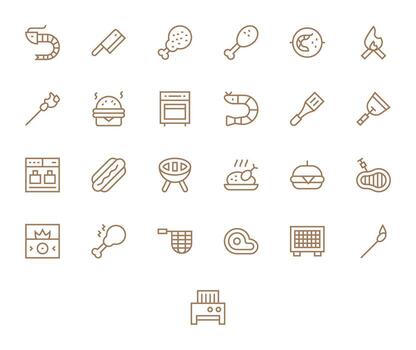 25 64x64 Regular Line Icons optimized for Grill Pixel Aligned display vector