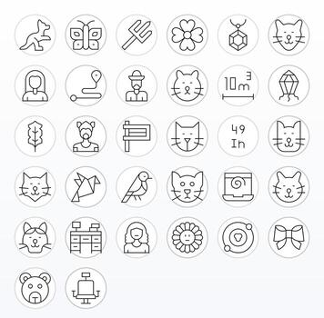 32 Delgado línea cuadrícula equipado íconos para lineal gráficos vector