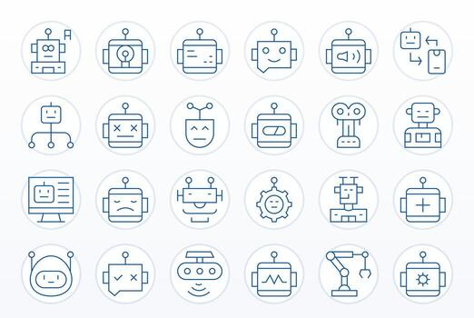 robot gráficos presentando 24 Delgado línea píxel Perfecto retina Listo diseños vector
