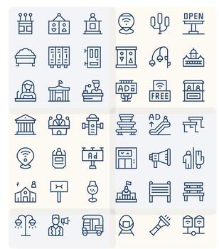 Public High Resolution Icon Pack with 42 Regular Line Display Perfect Elements vector