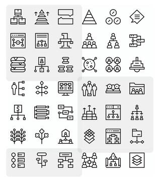 42 64x64 Icons for Hierarchy in Grid Fitted Regular Line Format vector