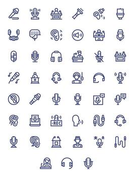 45 Retina Ready Bold Line Icons optimized for Microphone PIXEL Perfect display vector
