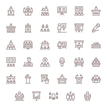 35 Pixel Optimized High Resolution Icons for Seminar in elegant Regular Line design vector