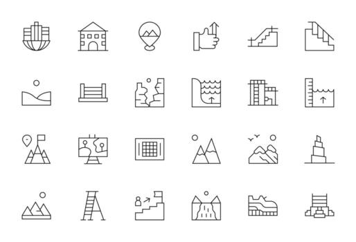 Elevation Complete Package with 24 High Resolution Thin Line Editable Icons vector