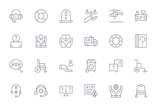 Assistance Icon Set with 24 Thin Line 128x128 Editable Graphics vector