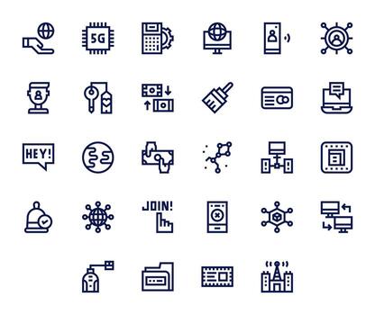 Digital Icon Set with 28 Bold Line 128x128 Detail Enhanced Graphics vector