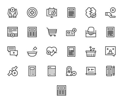 añadir icono colección presentando 25 píxel optimizado 128x128 regular línea diseños vector